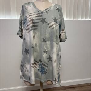 New! HOPELY Green Tie Dye Flag Print Women’s T-shirt Medium